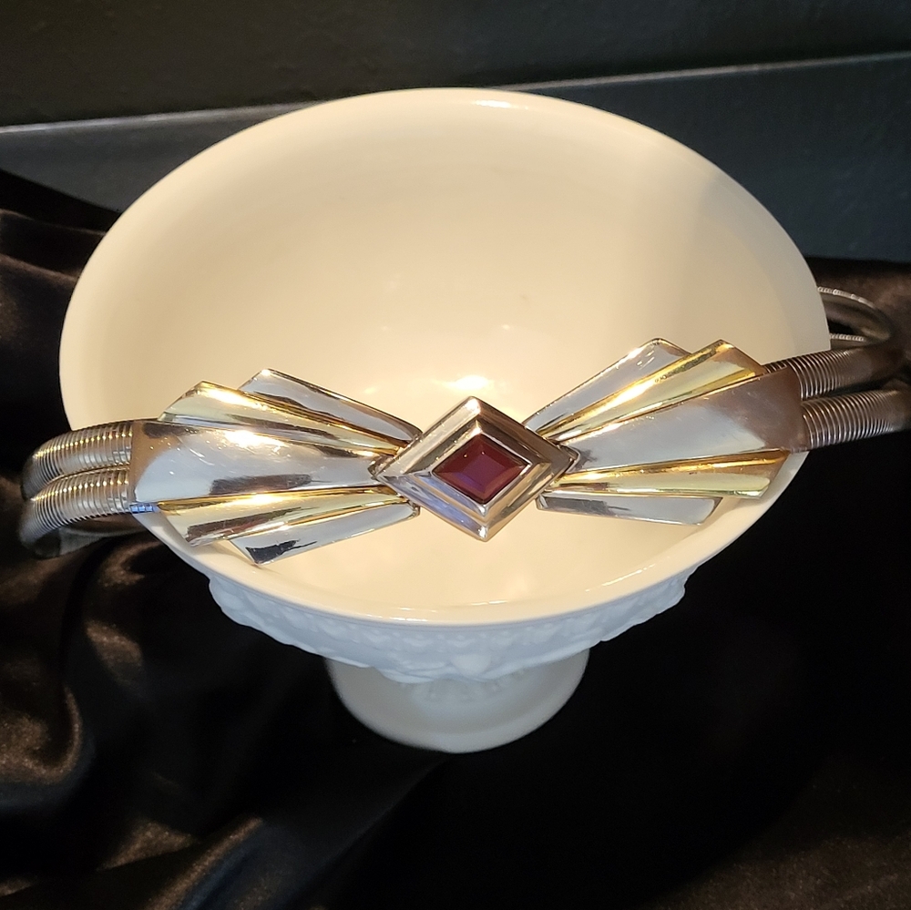 Judith Leiber Vintage 80s Silvertone Double Coil Belt With An Art Deco Buckle - Picture 2 of 13